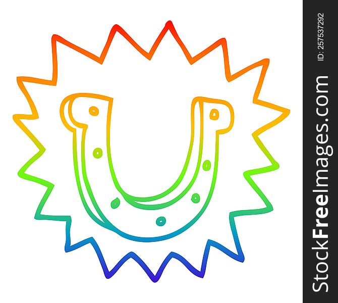 rainbow gradient line drawing of a cartoon crazy lucky horseshoe symbol