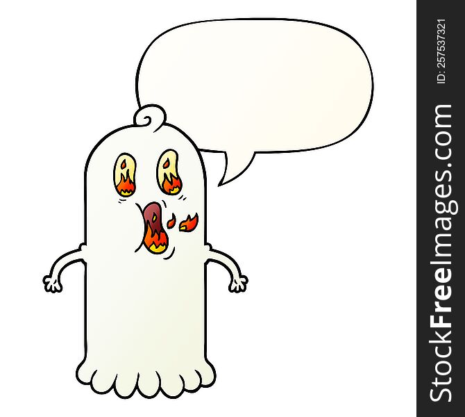cartoon ghost with flaming eyes with speech bubble in smooth gradient style. cartoon ghost with flaming eyes with speech bubble in smooth gradient style