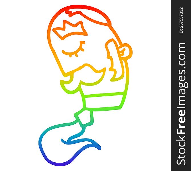 Rainbow Gradient Line Drawing Cartoon Man With Mustache