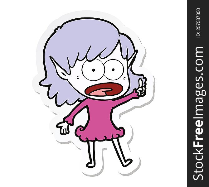 sticker of a cartoon shocked elf girl