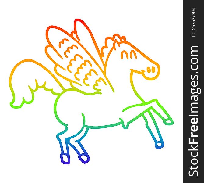 rainbow gradient line drawing of a cartoon winged horse