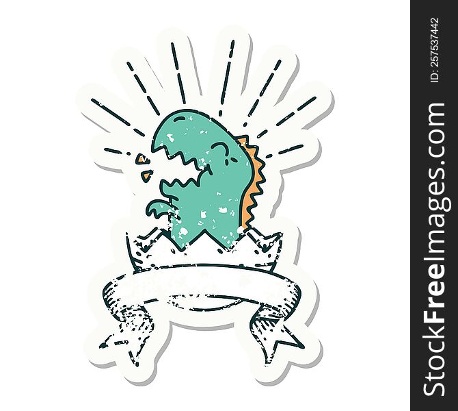 Grunge Sticker Of Tattoo Style Hatching Dinosaur