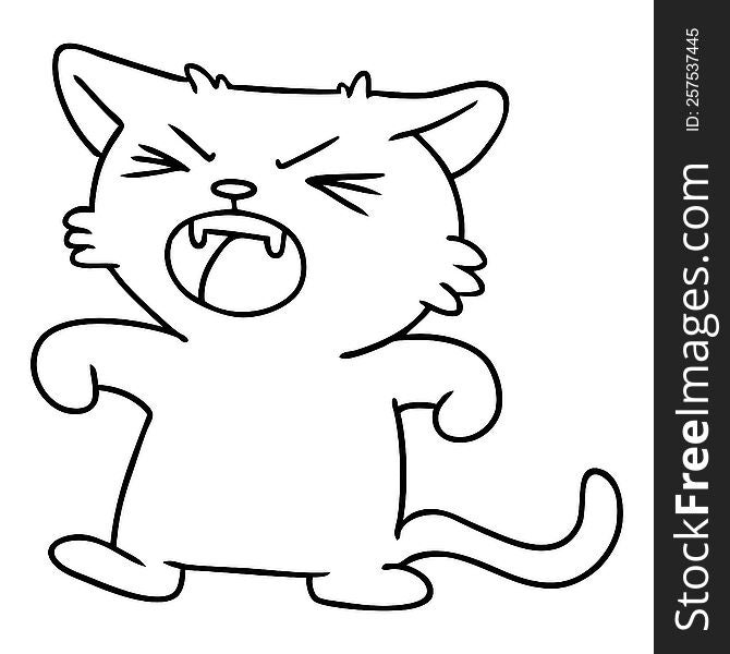 hand drawn line drawing doodle of a screeching cat