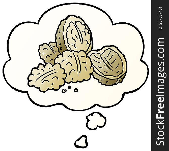 cartoon walnuts with thought bubble in smooth gradient style