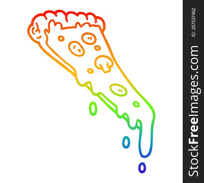 Rainbow Gradient Line Drawing Cartoon Slice Of Pizza