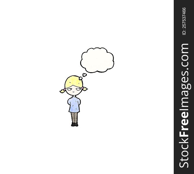 cartoon annoyed blond girl with thought bubble