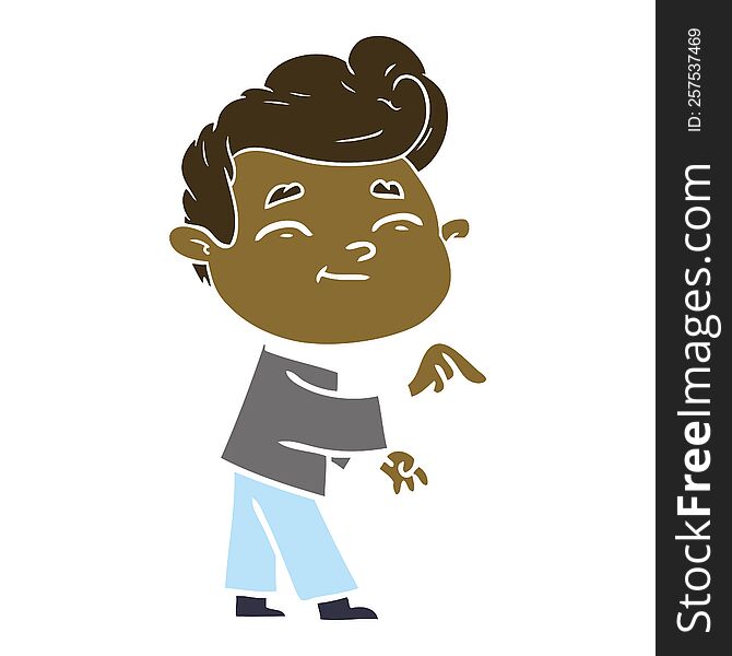 Happy Flat Color Style Cartoon Man Pointing