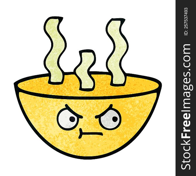 retro grunge texture cartoon bowl of hot soup