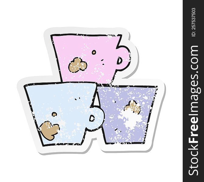 retro distressed sticker of a cartoon stack of coffee cups