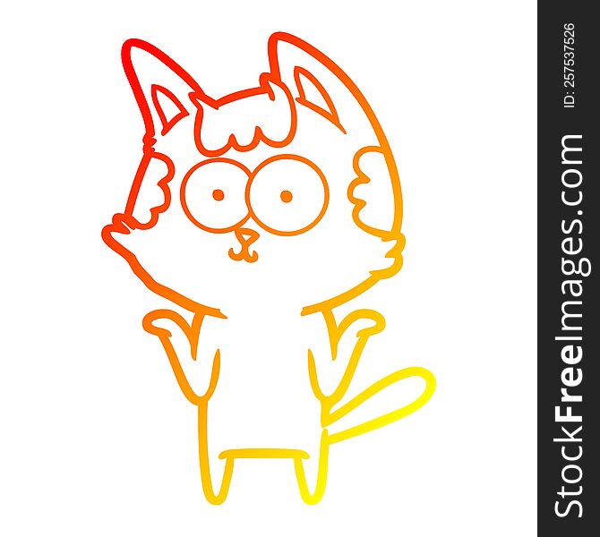 Warm Gradient Line Drawing Happy Cartoon Cat Shrugging;shoulders