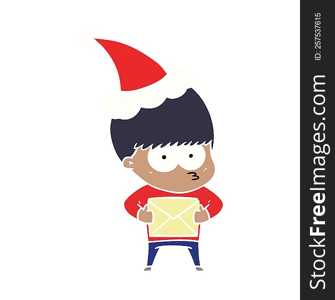nervous hand drawn flat color illustration of a boy wearing santa hat. nervous hand drawn flat color illustration of a boy wearing santa hat