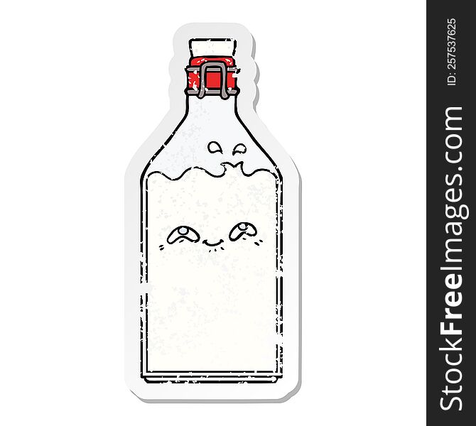distressed sticker of a cartoon old milk bottle