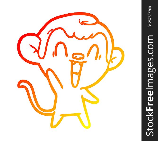 Warm Gradient Line Drawing Cartoon Laughing Monkey
