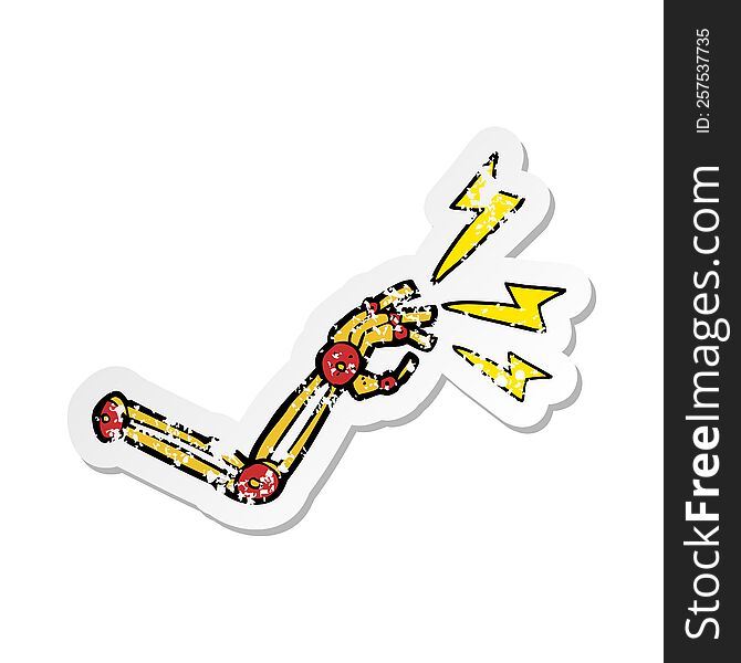 Retro Distressed Sticker Of A Cartoon Robot Arm