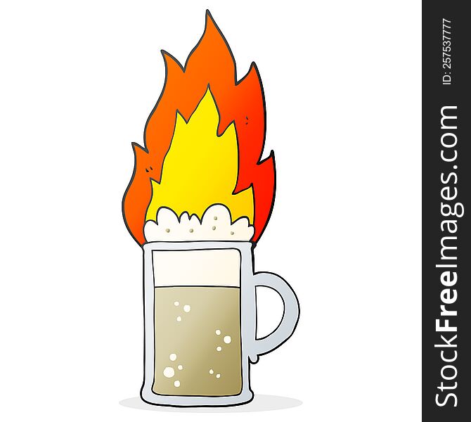 freehand drawn cartoon flaming tankard of beer