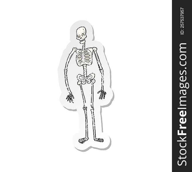 retro distressed sticker of a cartoon spooky skeleton