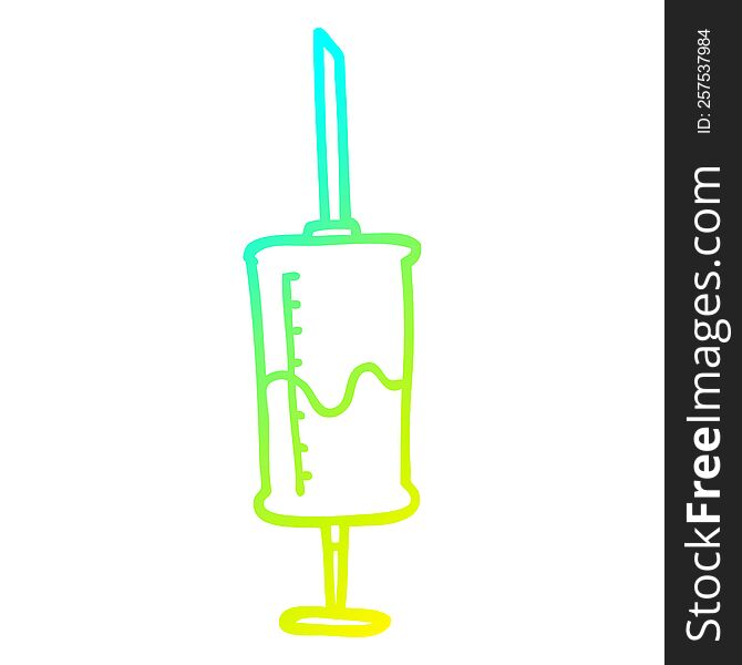 cold gradient line drawing of a cartoon syringe of blood