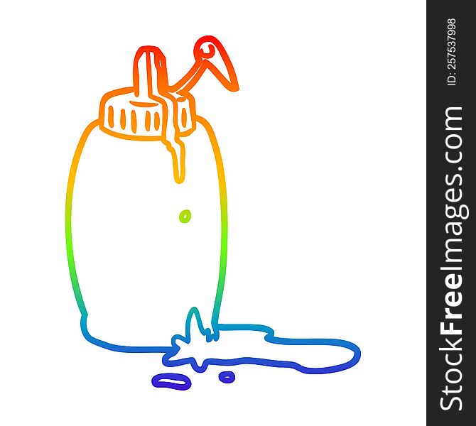 rainbow gradient line drawing of a tomato ketchup bottle