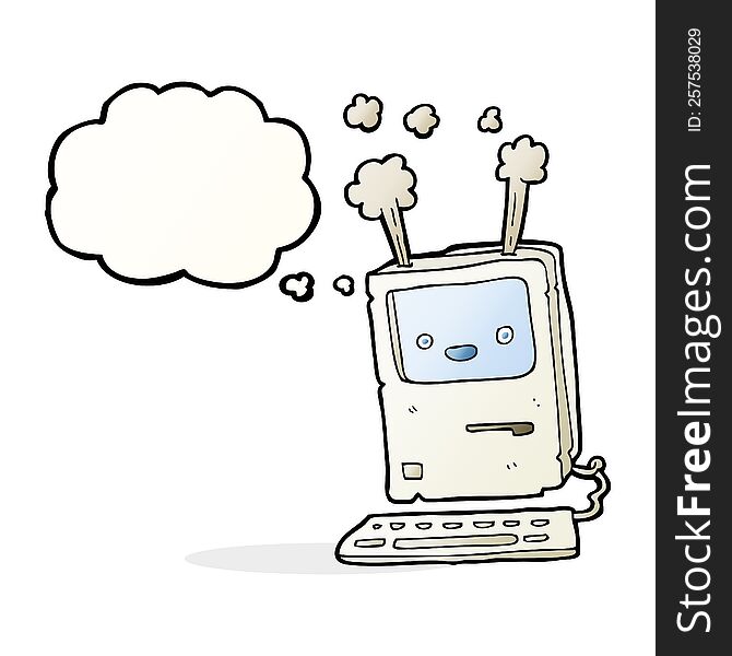 Cartoon Old Computer With Thought Bubble