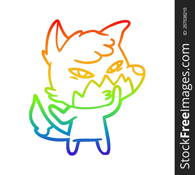 Rainbow Gradient Line Drawing Clever Cartoon Fox
