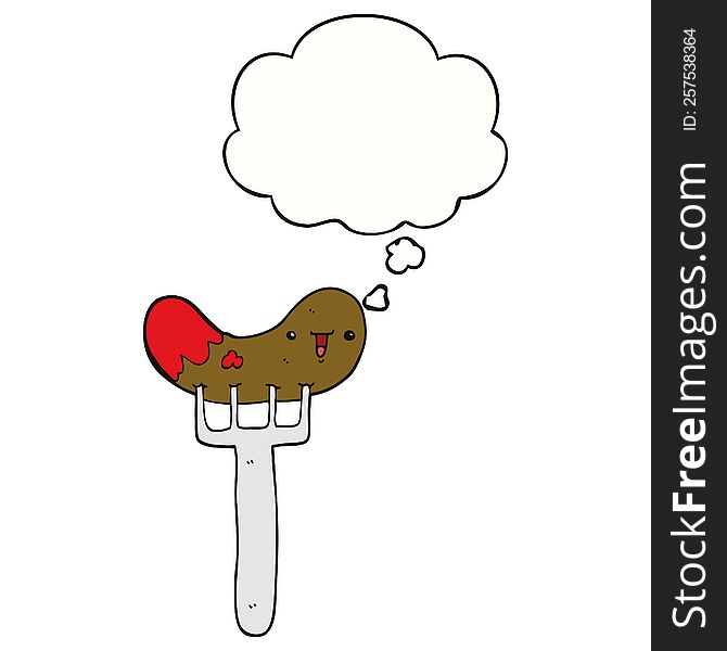 Cartoon Sausage And Fork And Thought Bubble