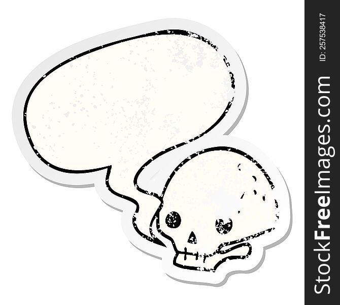 Cartoon Spooky Skull And Speech Bubble Distressed Sticker