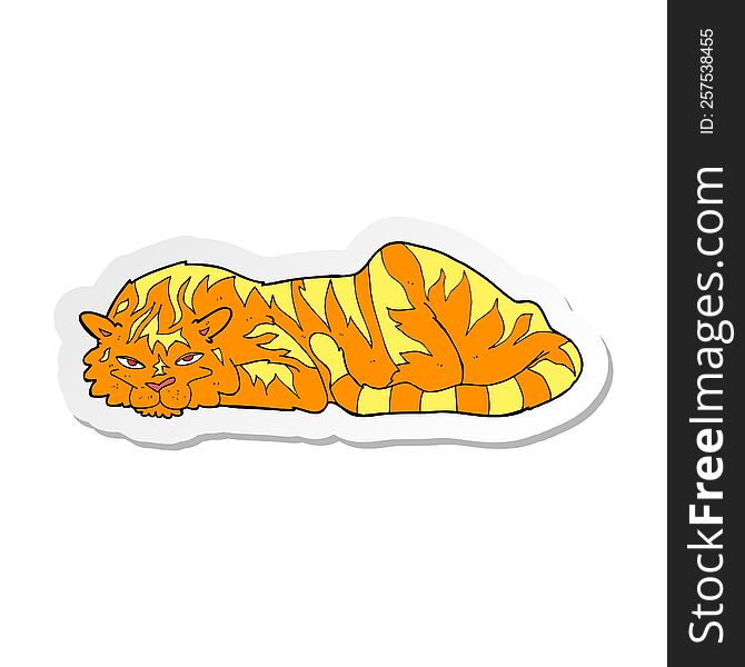 Sticker Of A Cartoon Resting Tiger