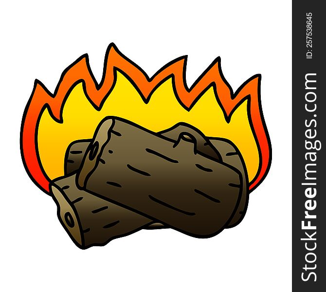 quirky gradient shaded cartoon burning log