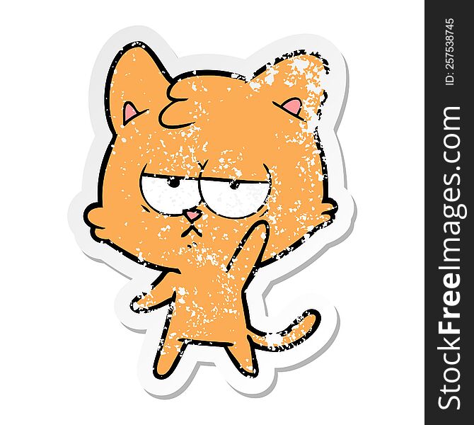 Distressed Sticker Of A Bored Cartoon Cat