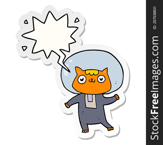cartoon space cat with speech bubble sticker. cartoon space cat with speech bubble sticker