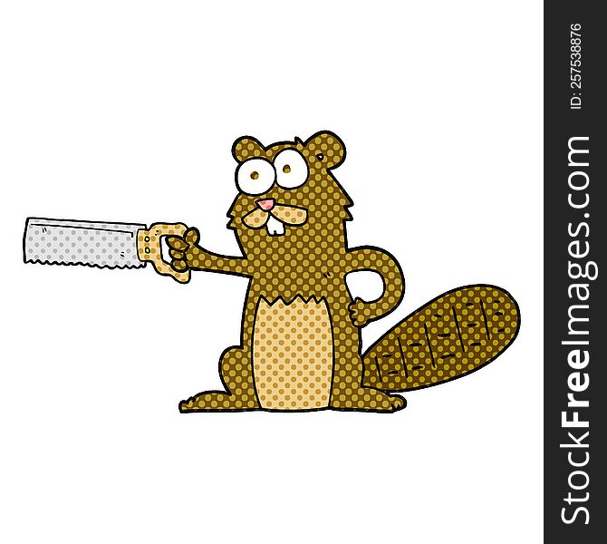 cartoon beaver with saw