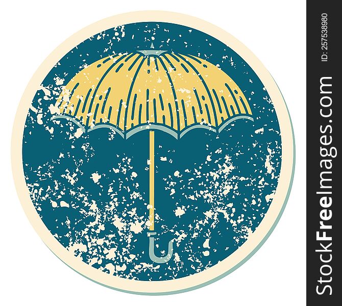 Distressed Sticker Tattoo Style Icon Of An Umbrella