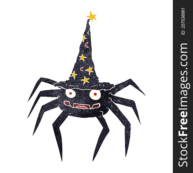 Retro Cartoon Halloween Spider In Witch Hat