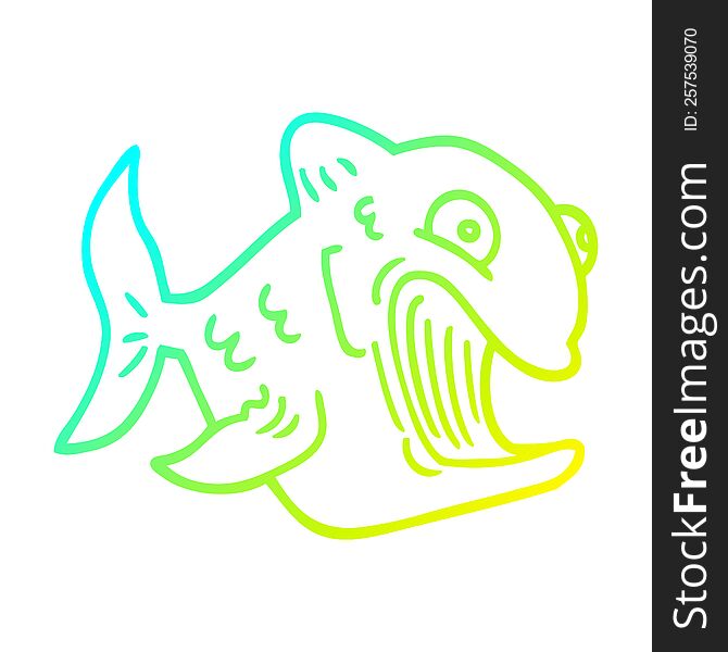 Cold Gradient Line Drawing Funny Cartoon Fish