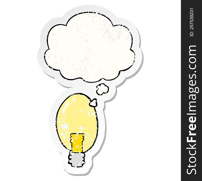 cartoon electric light with thought bubble as a distressed worn sticker