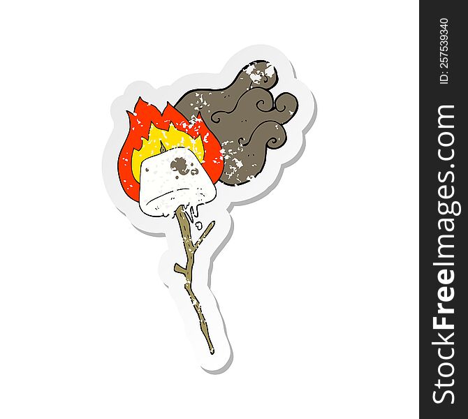 retro distressed sticker of a cartoon toasted marshmallow