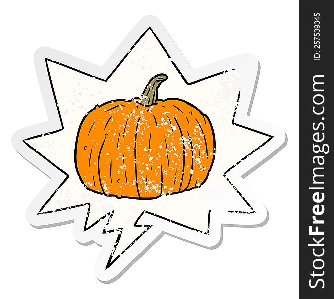 cartoon halloween pumpkin with speech bubble distressed distressed old sticker. cartoon halloween pumpkin with speech bubble distressed distressed old sticker