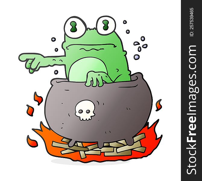 freehand drawn cartoon halloween toad in cauldron