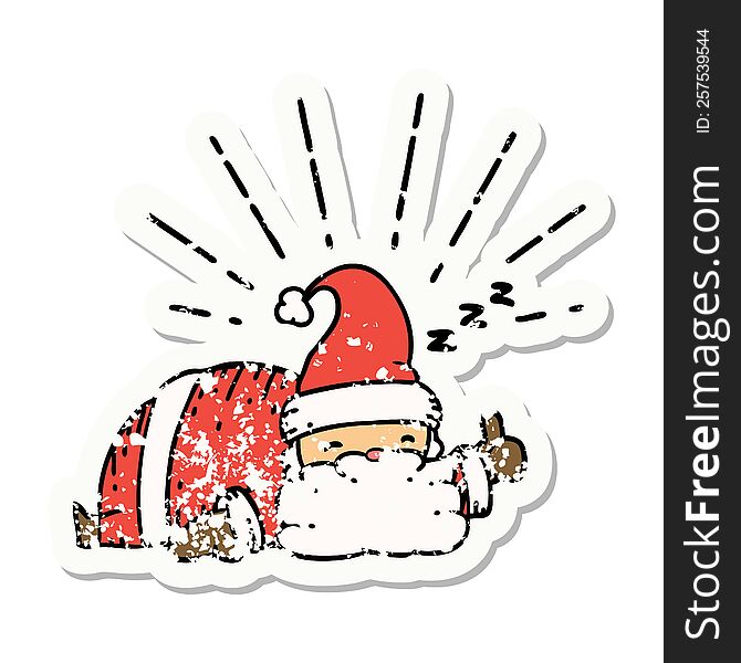 Grunge Sticker Of Tattoo Style Santa Claus Christmas Character Sleeping