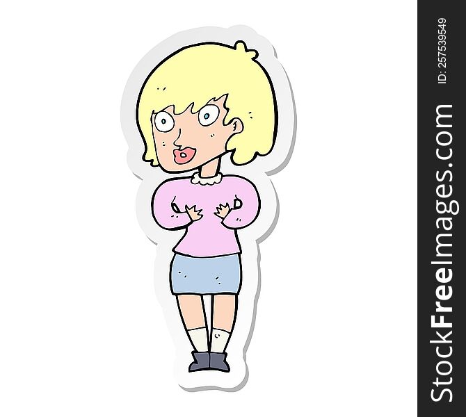 Sticker Of A Cartoon Woman Making Who Me Gesture