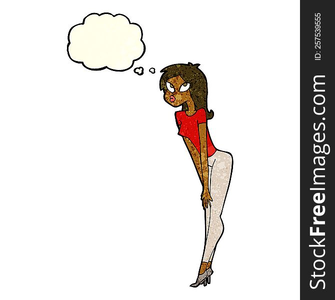 cartoon attractive girl with thought bubble