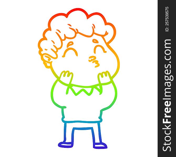 Rainbow Gradient Line Drawing Cartoon Man Pouting
