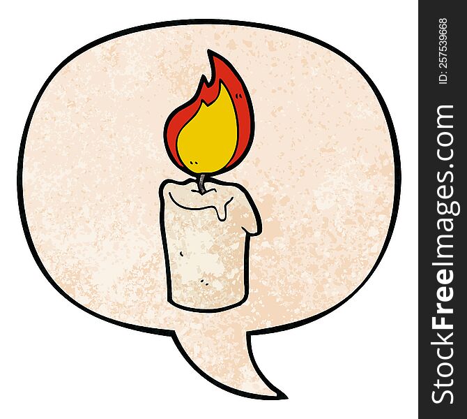 Cartoon Candle And Speech Bubble In Retro Texture Style