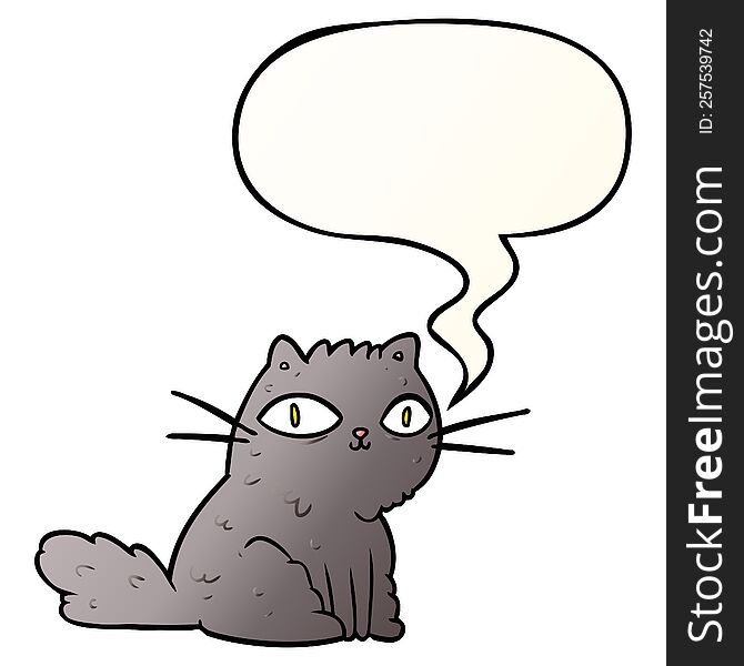 cartoon cat looking right at you with speech bubble in smooth gradient style