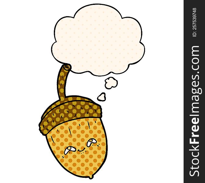 cartoon acorn with thought bubble in comic book style