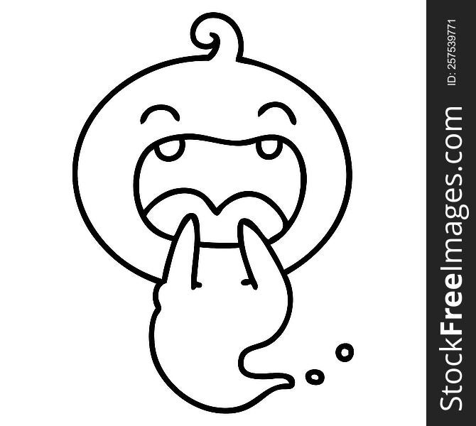 line doodle of a cute halloween ghost laughing