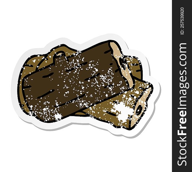 distressed sticker of a quirky hand drawn cartoon log