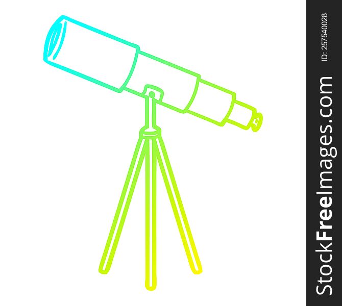 cold gradient line drawing of a cartoon telescope