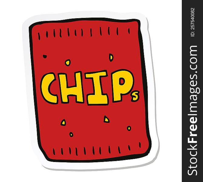 sticker of a cartoon packet of chips