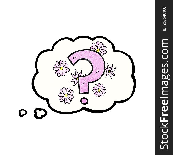 freehand drawn thought bubble textured cartoon question mark